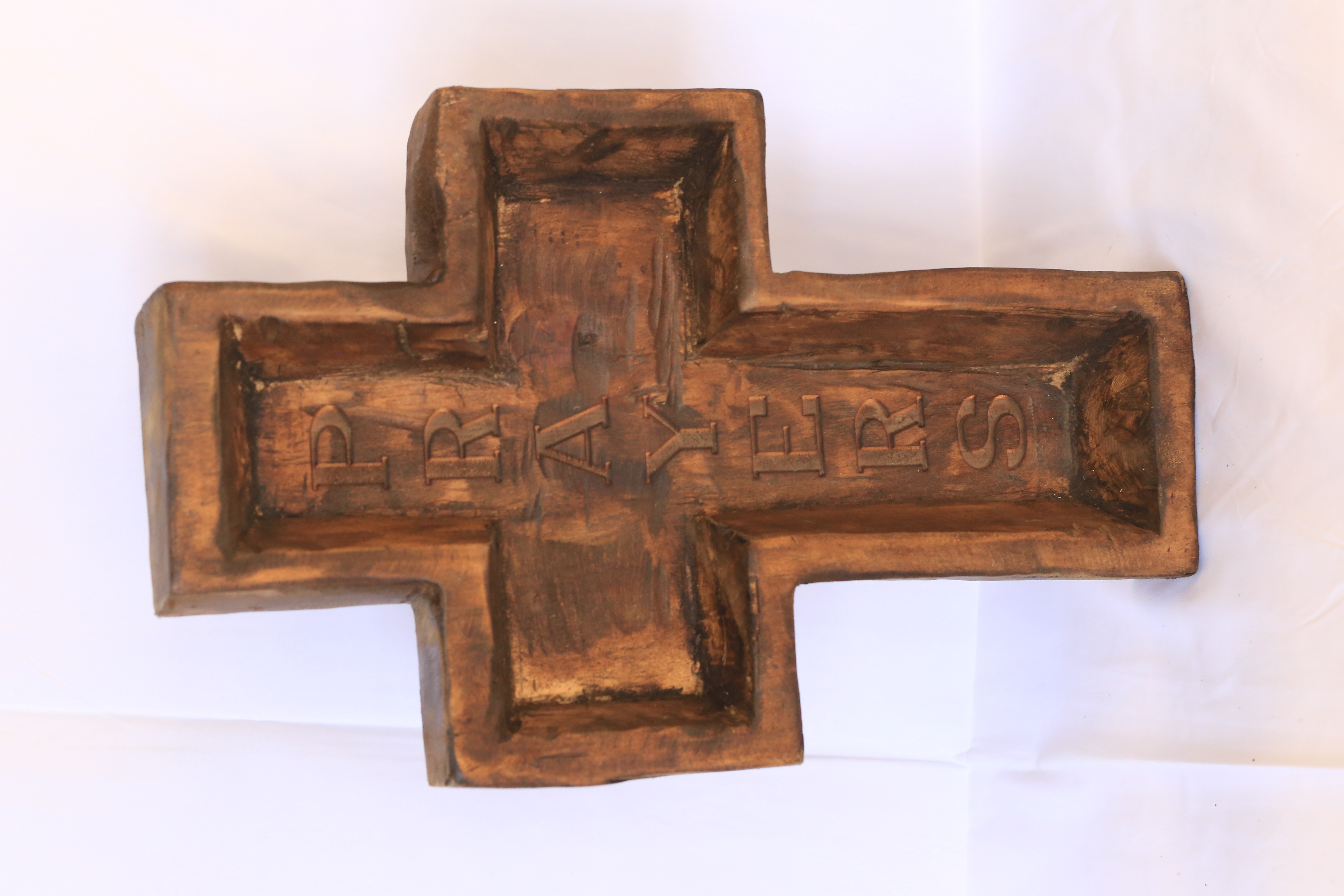 Large Wood Cross Bowl Engraved - Click Image to Close