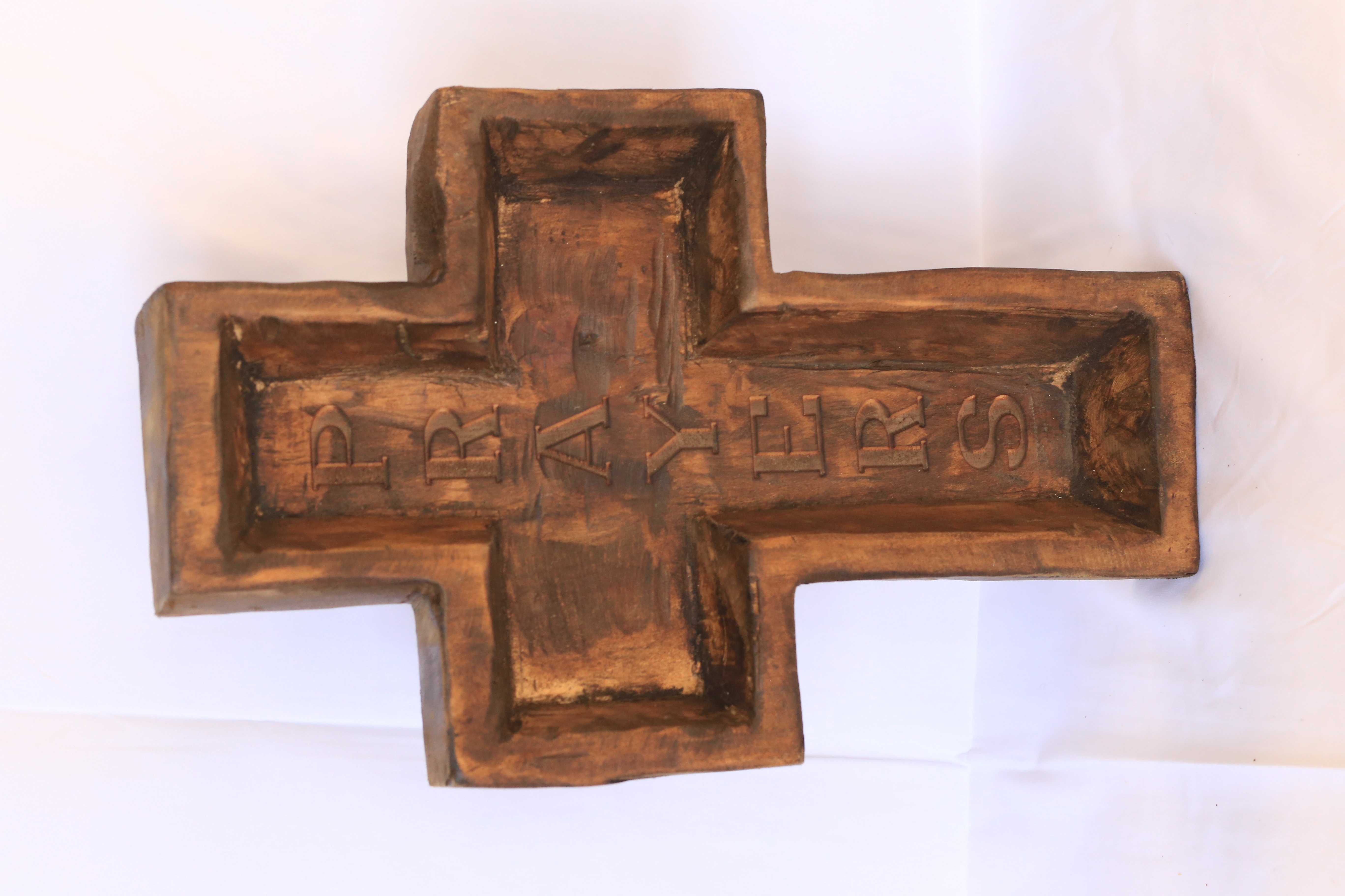 Large Wood Cross Bowl Engraved