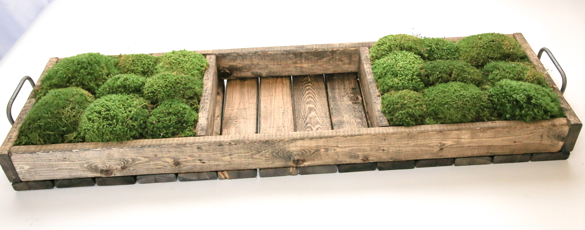 Two Compartment Mossed Wood Tray - Click Image to Close